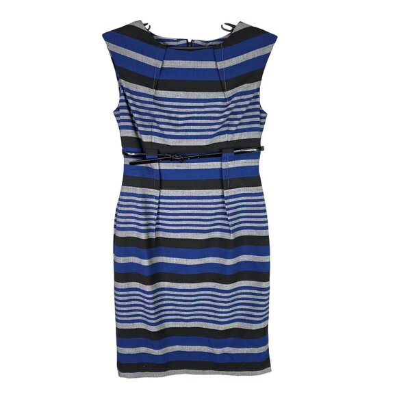 Womens Calvin Klein Blue & Black Striped Sleeveless Sheath Dress Polyester 8 - Picture 1 of 9